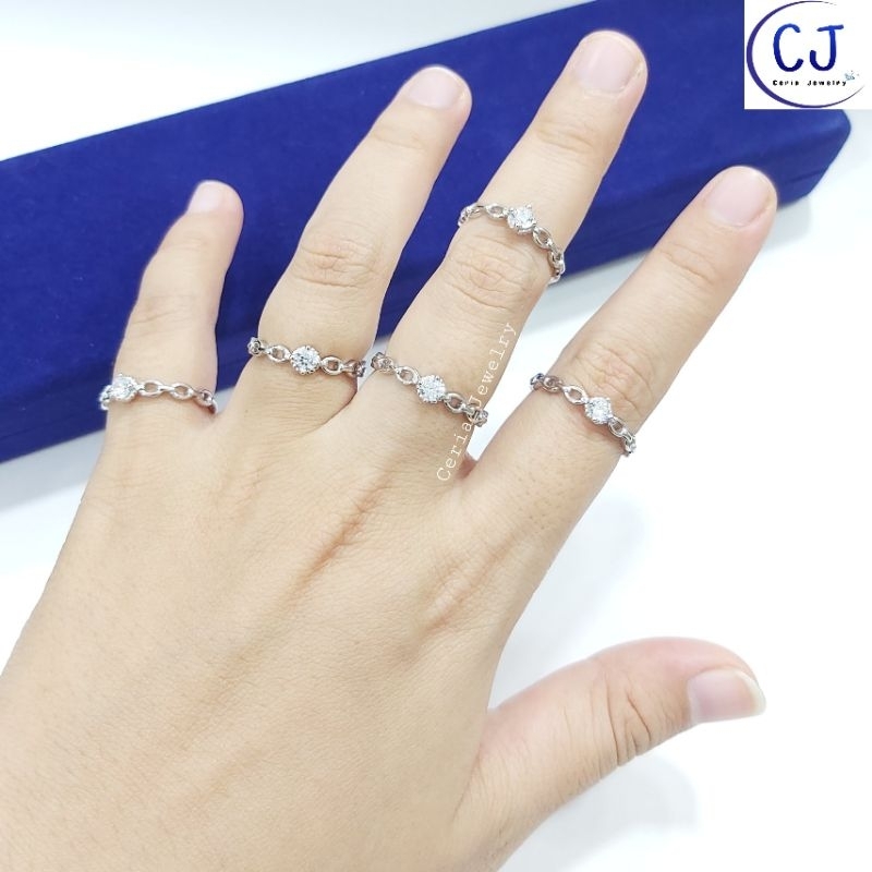 Cincin Perak Asli Silver Wanita 925 Lapis Emas Putih Model Soliter Variasi Polos Samping - Perhiasan Perak Asli