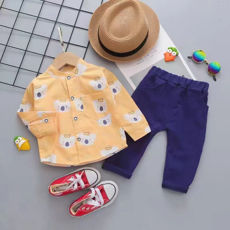 Hellownara | Setelan Anak 1-4 Tahun Kemeja Panjang Celana Panjang import / Setelan Anak Pat Pat Baha