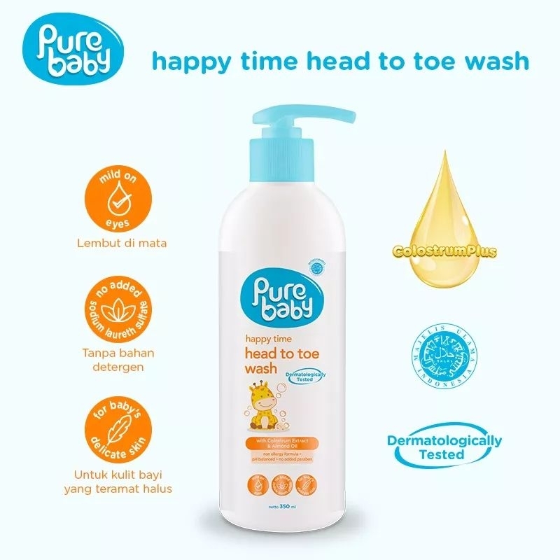 Pure Baby Happy Head Toe Wash Pump 350 ml | Sabun Mandi Bayi dan Anak