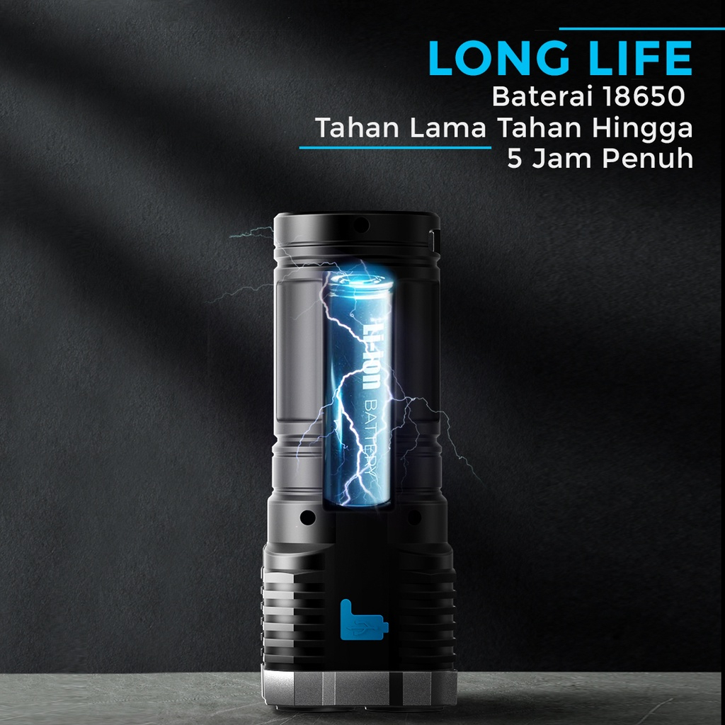 Senter 4 LED Super Terang Rechargeable + COB Senter Led Jarak Jauh + COB