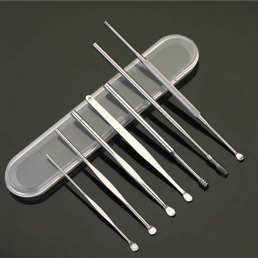 Perawatan Pembersih Telinga Korek Kuping Ear Wax Picker 1 Set 7 PCS Stainless Steel + Kuas