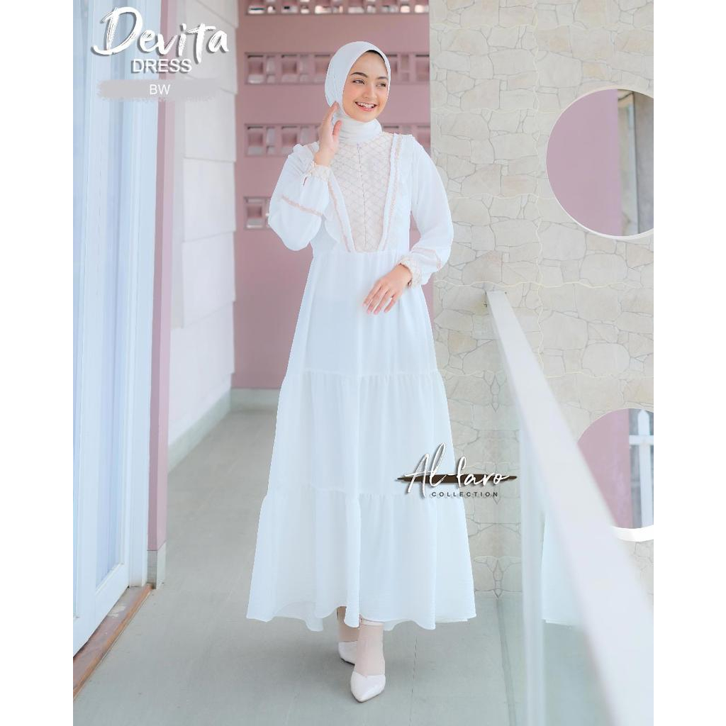 DRESS CRINGKEL BROKAT DEVITA BY ALFARO RENDA PUTIH HITAM GAMIS BAJU MANASIK HAJI UMROH