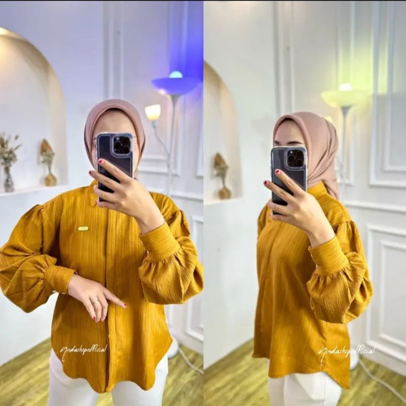 Atasan Kemeja Inara Lady Crush - Atasan Blouse Lengan Balon Full Kancing