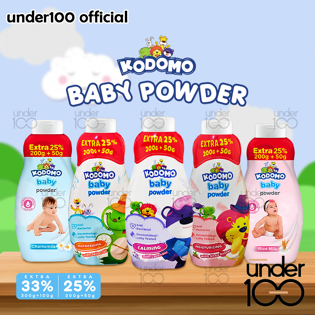 ❤ UNDER100 ❤ KODOMO Baby Powder Extra 33% 300g+100g | 25% 200g+50g | Moisturizing Powder | Refreshing Powder | Calming Powder | Rice Milk Pink | Chamomile Biru | Bedak Bayi | BPOM