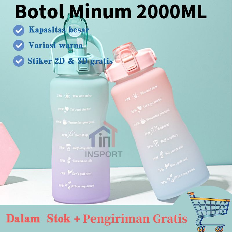 Botol Minum 2 Liter 2000ML Korea VIRAL Botol Penanda Waktu Botol Minum Viral