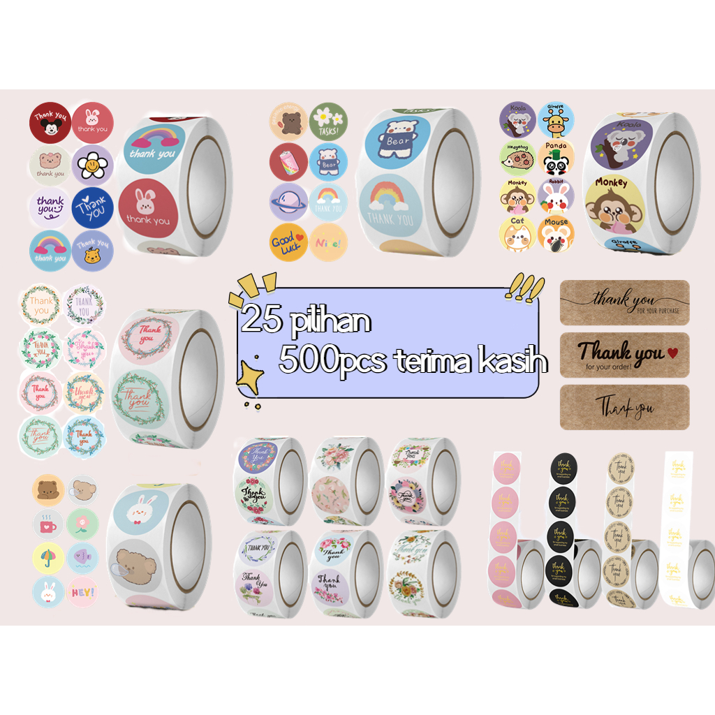 

500 PCS / 1 Roll stiker terima kasih / stiker thank you/ aksesoris / label / Ulang Tahun /-MK