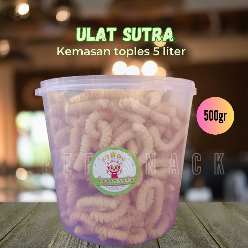 

camilan ulat sutra 500gr,kemasan toples 5liter,