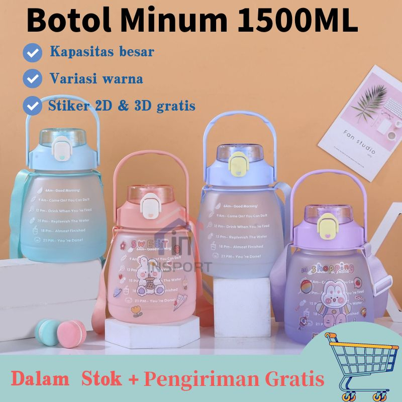 【Stiker Gratis】BOTOL MINUM JUMBO 1.5 LITER GRADASI MOTIVASI | BOTOL MINUM MOTIVASI