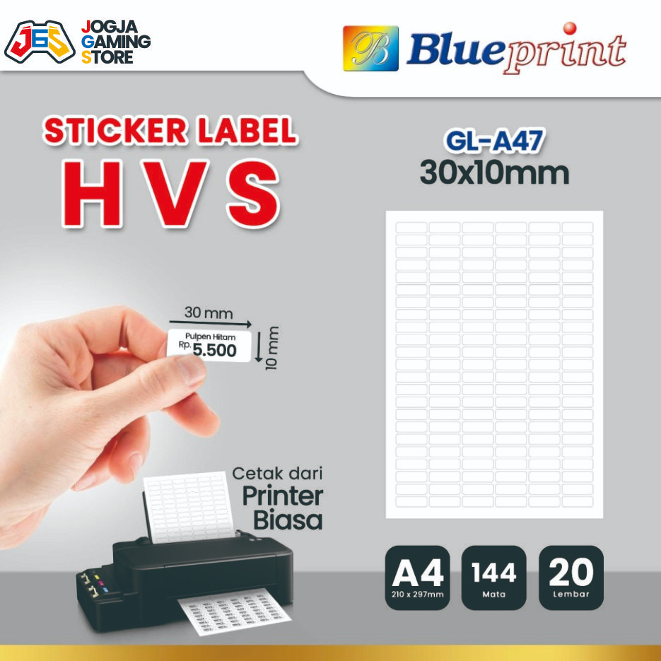 

Kertas Stiker Label HVS Doff A4 BLUEPRINT Uk 30 x 10 mm - 20 lembar