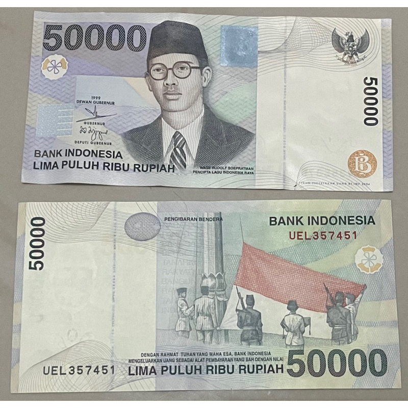 Asli Uang mahar Uang lama kuno 50.000 Indonesia w.r supratman