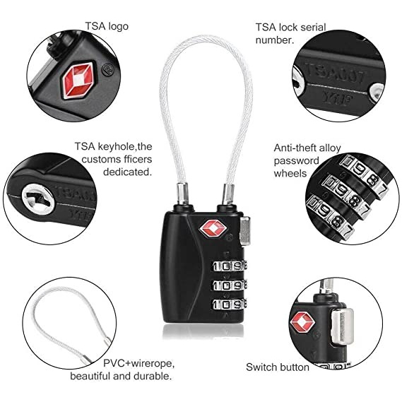 Gembok Koper Angka 3 Digit Suitcase Password TSA Lock - TSA-719 - Black