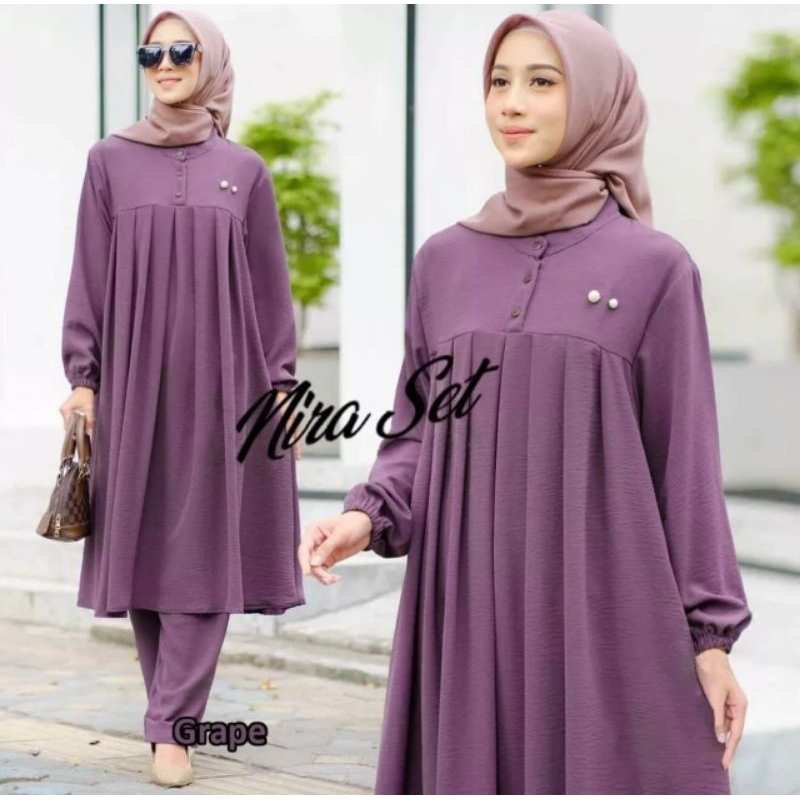 NIRA SET LONG TUNIK CRINKLE / SETELAN TUNIK CRINKLE AIRFLOW