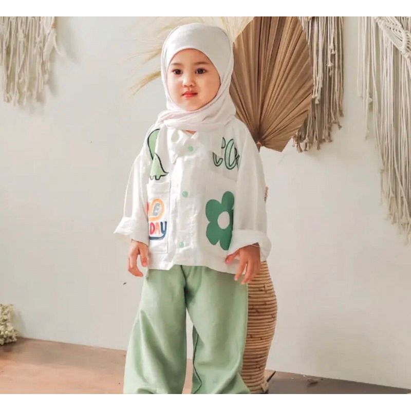 Baju Setelan Anak Perempuan Crop Top EMOJI Viral Crinkle DTF | Baju Kemeja Anak Cewe Bahan Crinkle Airflow Premium Usia 2-9 Tahun