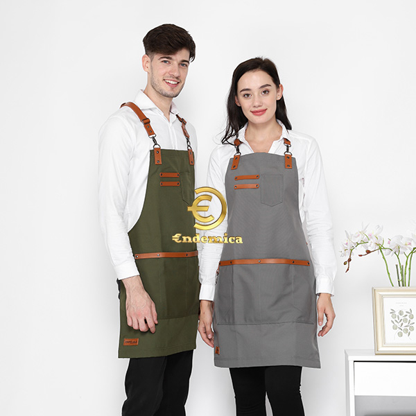 Apron barista celemek barbershop celemek cafe kanvas waterpellen anti air warna hijau army dan pu leather strep