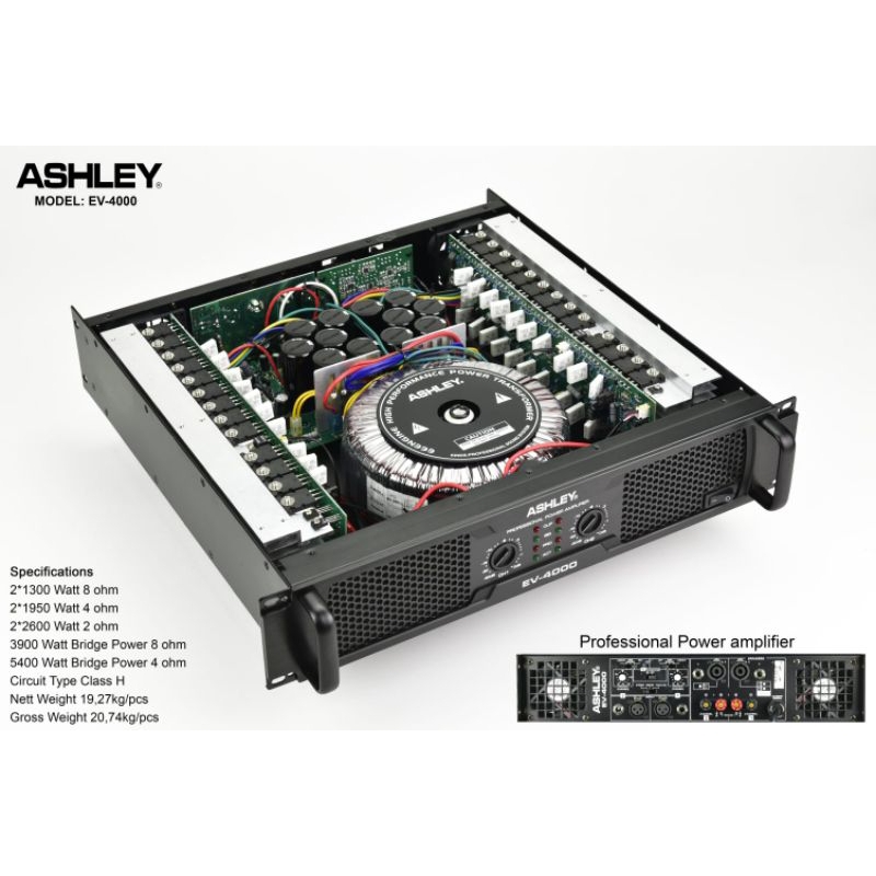 Power Ashley EV4000 Original Amplifier EV 4000 Class H 2x1300watt Redy