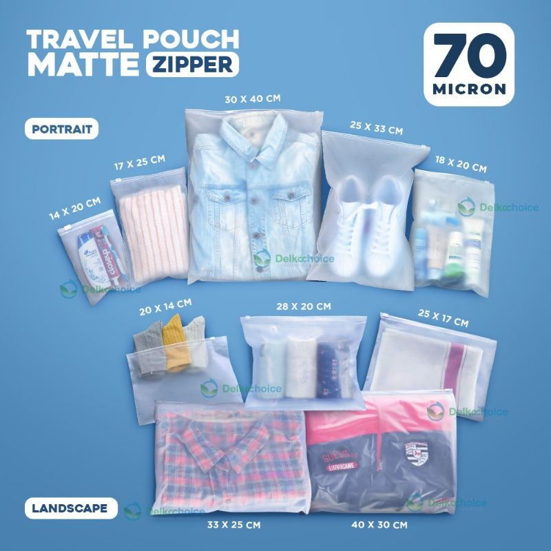Travel Pouch Organizer Serbaguna Zipper Matte Potrait 25x33