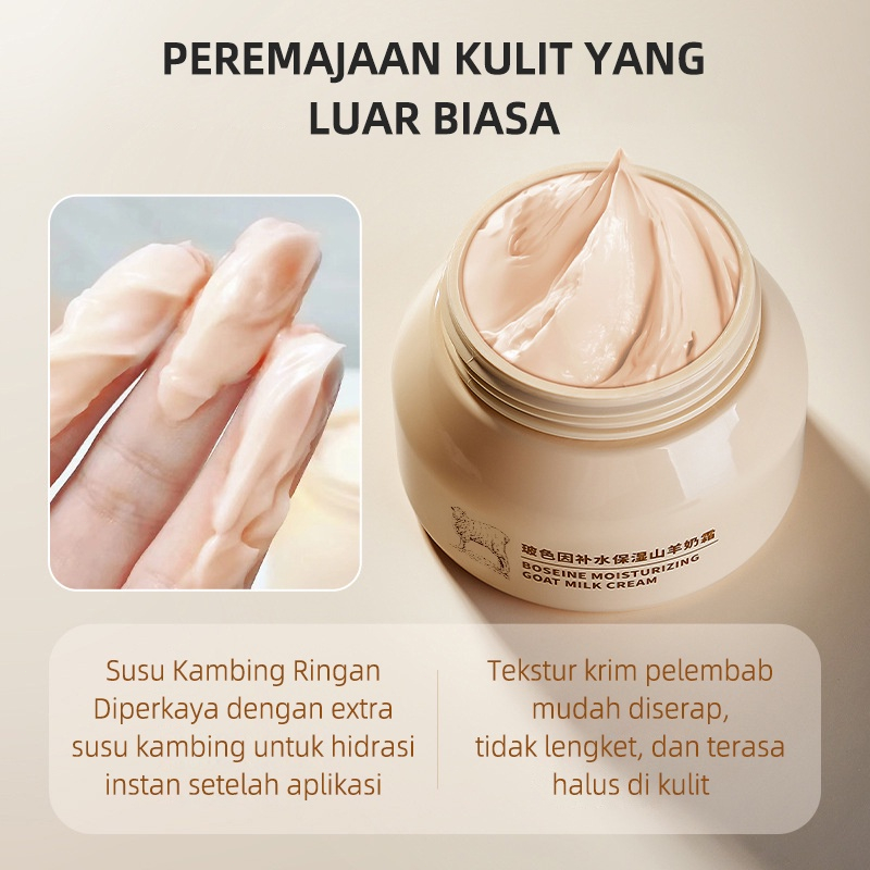 Krim pelembab wajah Cream pelembab wajah Moisture cream Perawatan wajah Krim pemutih wajah 100g Krim pagi dan malam Anti-penuaan keriput kekeringan retak Memutihkan melembabkan dan mencerahkan kulit wajah Pelembab multi-aksi susu kambing 100% asli