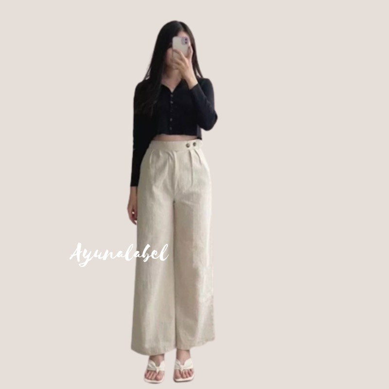 Celana Kulot Wanita Bahan Rami Linen Model Highwaist Size M L XL XXL