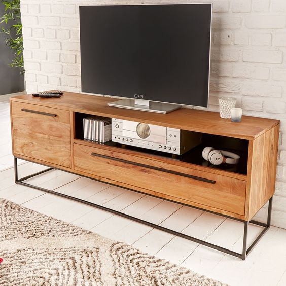 Meja Tv Besi Kayu Jati Minimalis: Kesempurnaan Desain dengan Kombinasi Kayu Jati dan Besi yang Kokoh