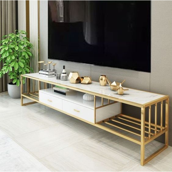 Meja TV Minimalis Kayu Jati Besi Modern | Rak TV Industrial Ruang Tamu Kuat & Kokoh