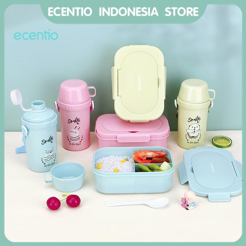 ecentio lunch box Set Anak 650ml+450ml Botol/ Tempat Makan Anak Anti Tumpah /Kotak Makan set Dan Botol Minum Portable Bayi BPA free