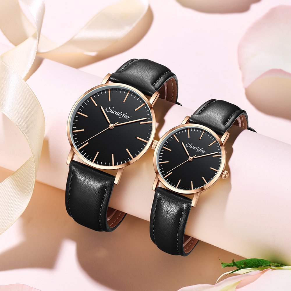 SUNLIFEX Jam Tangan Couple Sebenar dan asli Quartz Kulit  Bisnis Mode Anti Air Couple Watch
