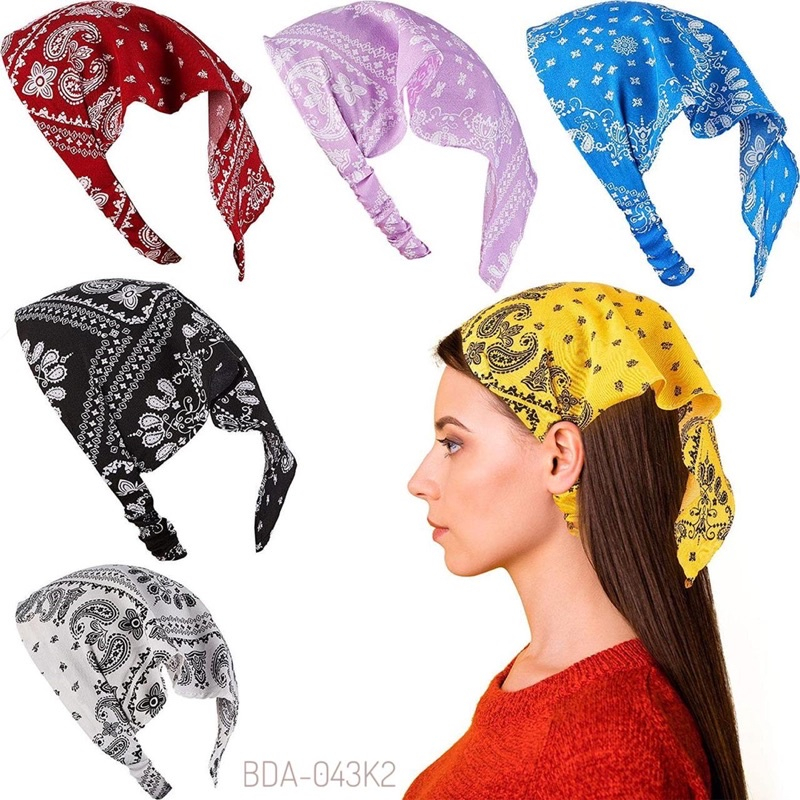 Eropa dan Amerika Bandana Baru Bertepi Lebar Elastis Sorban Tutup Kepala Bunga Square Syal Dicetak Rambut Band Baotou Segitiga Syal Ikat Kepala Wanita fashion scarf salyer hip hop headband