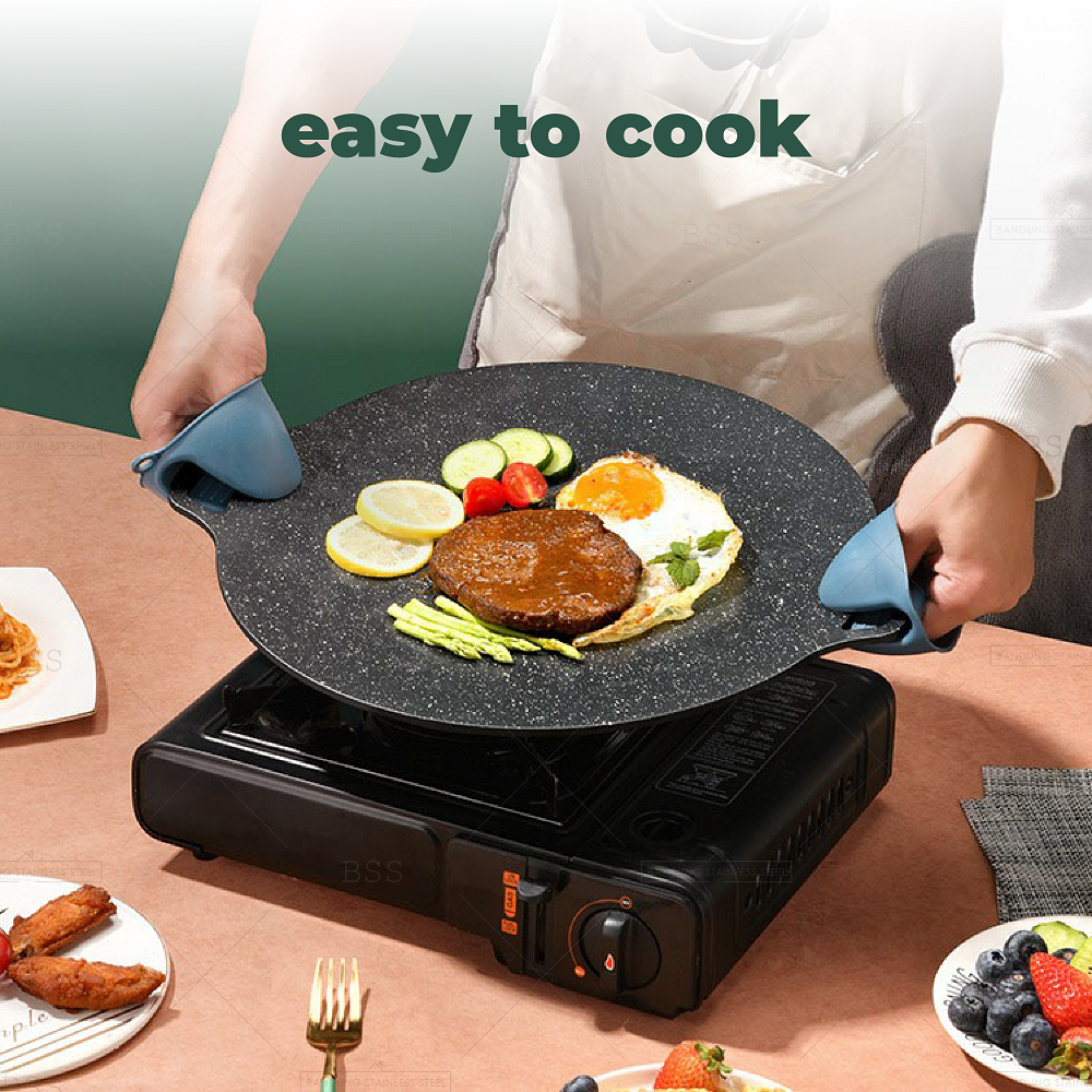 Wajan Pemanggang Anti Lengket 34cm 36cm 38cm Daging Sosis Barbeque Grill Pankor Panci Korea Bulat Datar BBQ Multifungsi