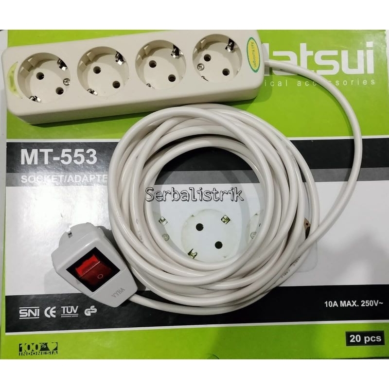 Stop kontak MATSUI 1,2,3,4,5,6 lubang+Kabel 1,2,3,4,5,6,7,8,9,10M+Steker lampu ON/OFF