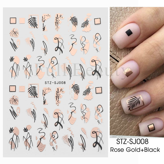 TAO Stiker Kuku Nail Art Sticker Abstrak Gold Rosegold Black Foil 3D series STZSJ