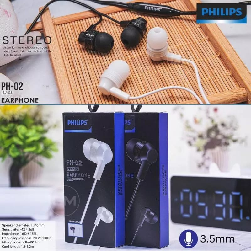 Headset PHILIPS PH-02 BASS Handsfree PHILIPS PH02 BASS Earphone PHILIPS PH-02 BASS