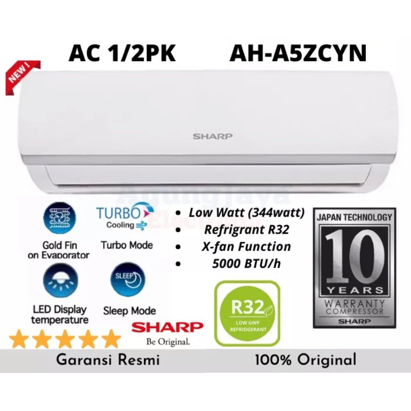 AC SHARP 1/2 Pk - 2Pk TURBO COOL AHA 05 ZCYN + PASANG PALEMBANG