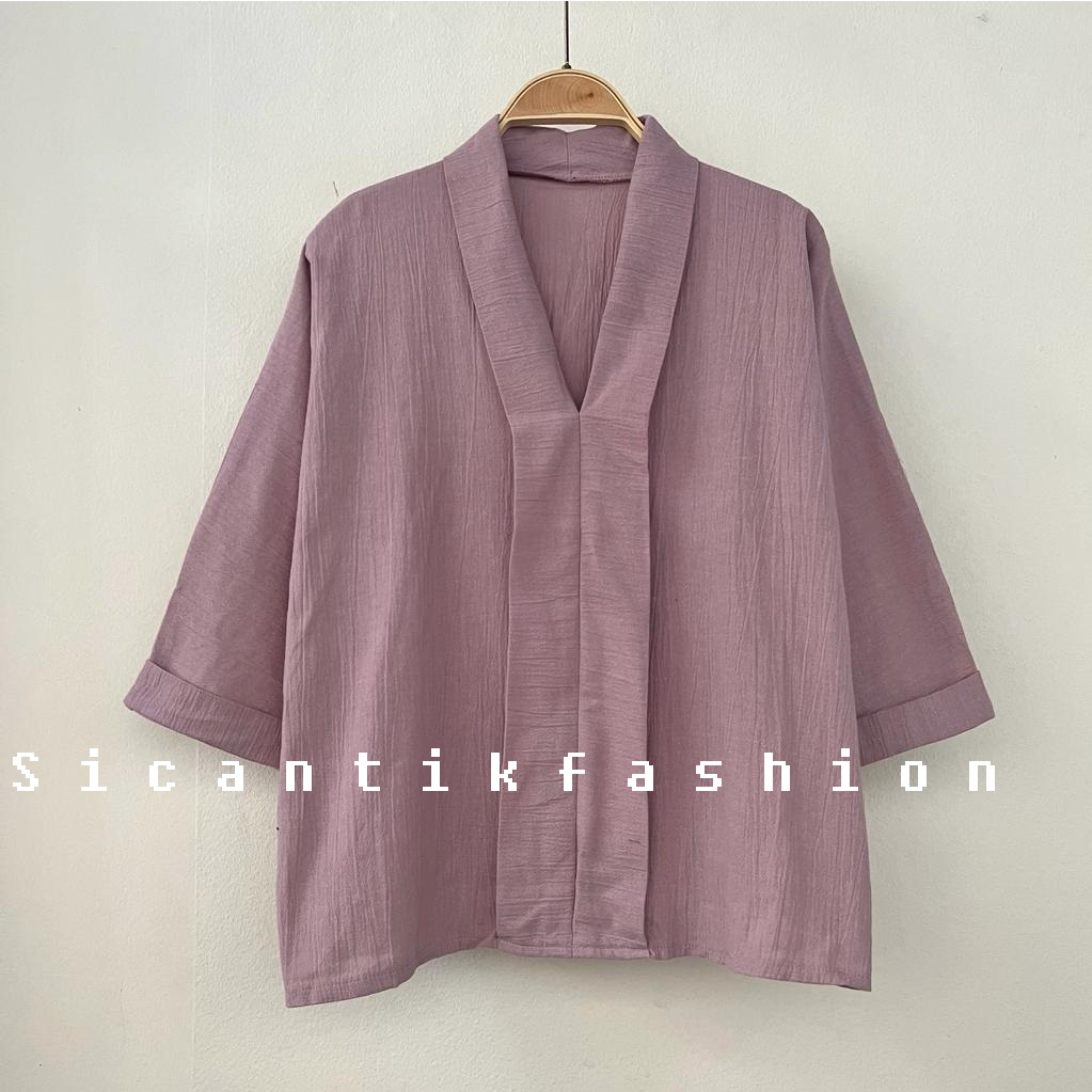 Blouse Wanita Gaya Korea / Kemeja Linen Crinkle Premium Bahan Adem dan Lembut