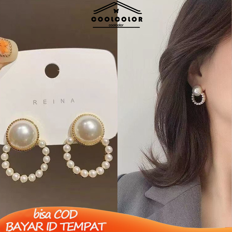 COD❤️1 Pasang Anting Stud Mutiara Pejantan Lingkara Anti Memudar Earrings panjang Aksesoris Wanita Fashion Tusuk Mewah Korea