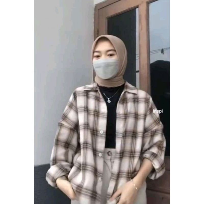 flanel wanita lengan panjang flannel terlaris unisex