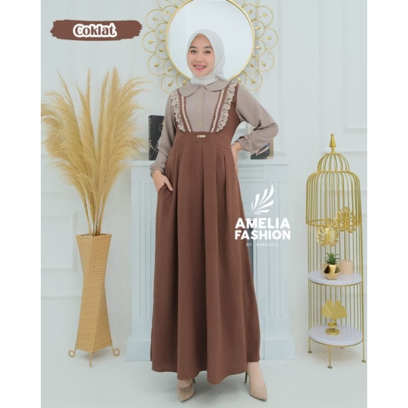 Dress ALULA by amelia fashion cringkle gamis renda kekinian