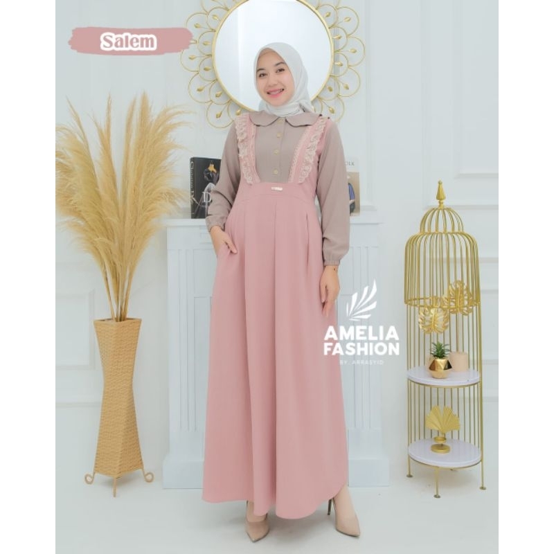 Dress ALULA by amelia fashion cringkle gamis renda kekinian