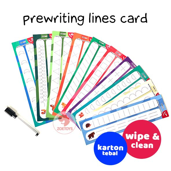 Zoetoys Prewriting Lines Card | Belajar Persiapan Anak Siap Menulis Reusable Laminasi | Latihan Writing Line Pattern Pola Garis Flash Card Wipe and Clean Kartu Aktivitas Belajar Menulis Tracing untuk PAUD | Mainan Edukasi Anak