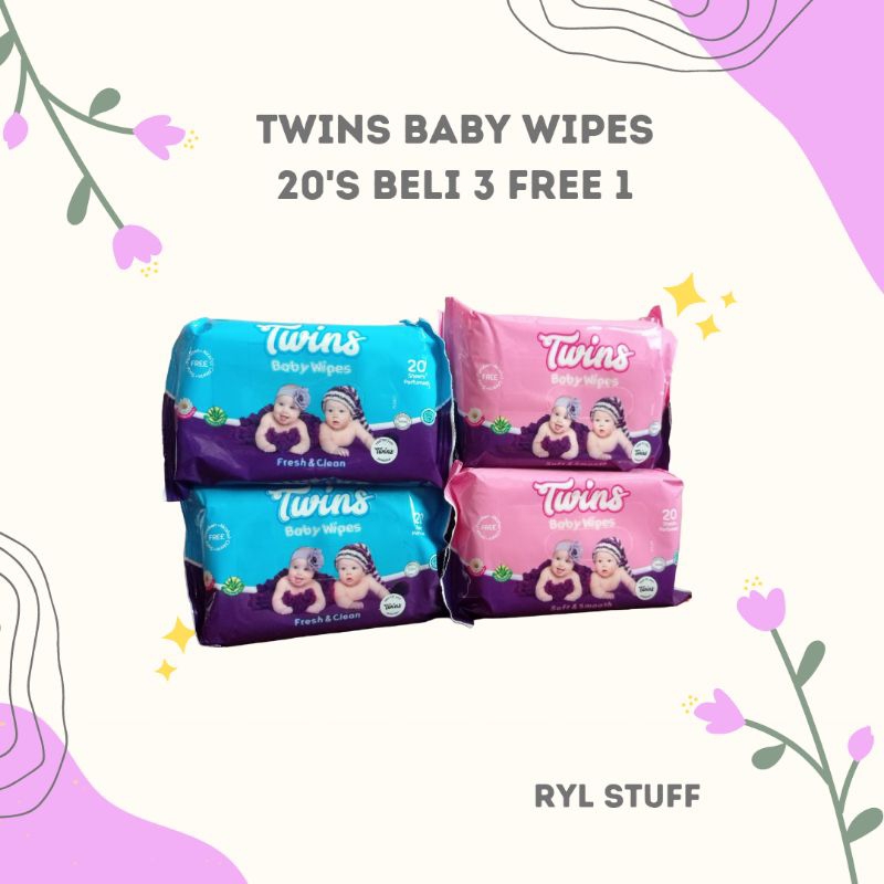 TISU BASAH TWINS 20'S RYLSTUFF TISSUE BADAH TWINS WET TISSUE BUY 3 GET 1 FREE