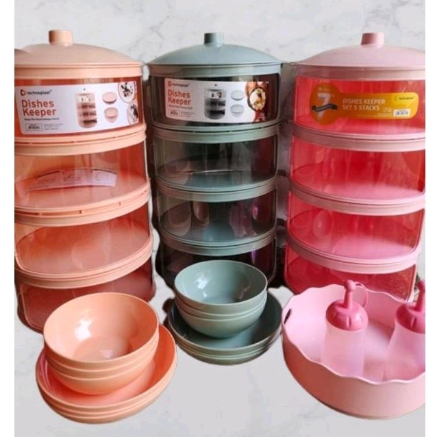 Technoplast Dishes Keeper 3 Susun Tudung Saji 4 Susun  Multifungsi Warna Hijau Dishes Keeper Susun H
