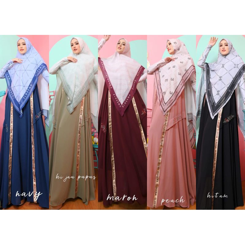 Aurora Series By Eldeena Syari Original Gamis Syar'i Ceruty Babydoll Printing Mix Jersey Set Khimar 