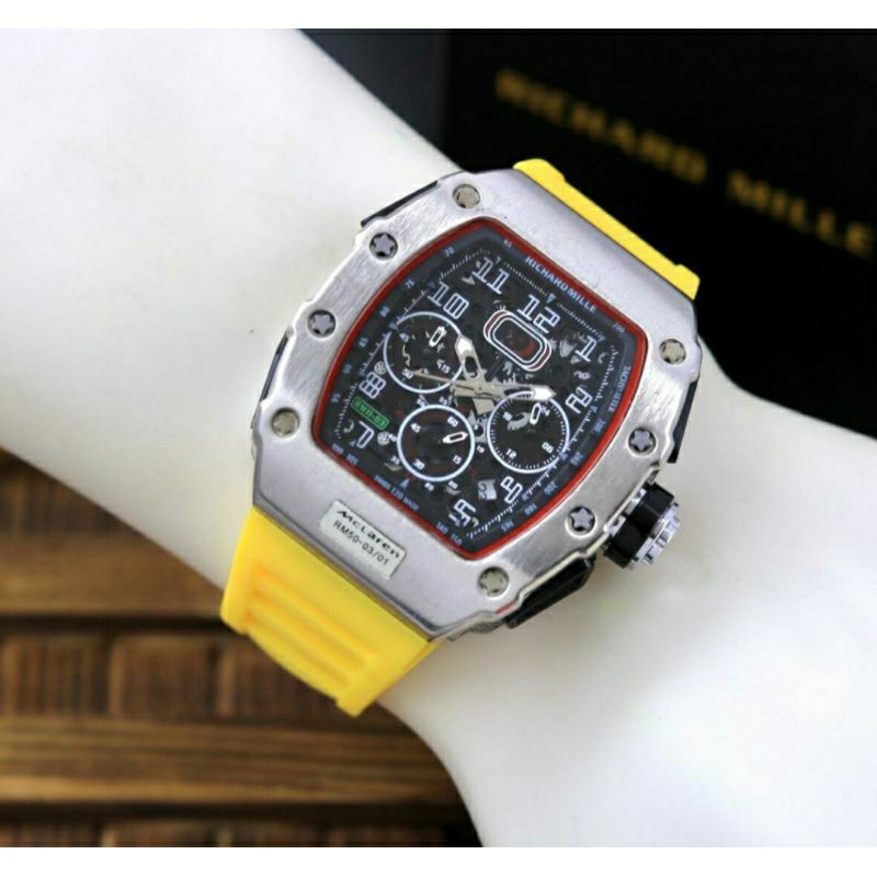 Jam Tangan Pria RM Crono Aktif Super Mewah Dan Elegan Tali Rubber Warna Kuning