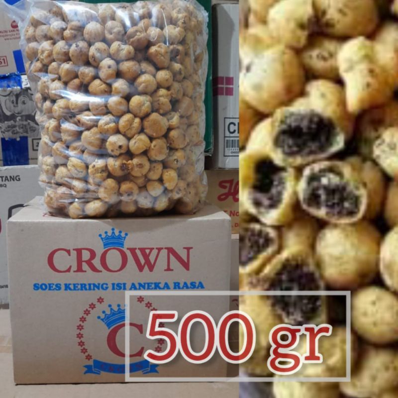 

Crown soes kering cokelat 500gr snack kiloan murah.