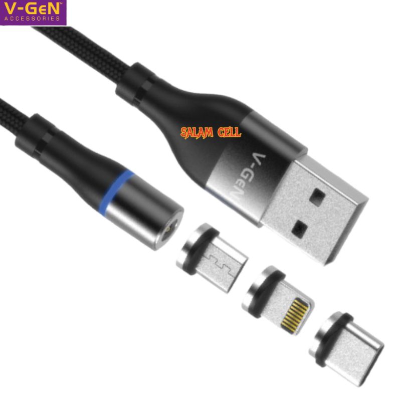 Kabel Data V-Gen CMTL1-02 3 In 1 Magnetic USB CableLED Blue LightLength 1000mm2A Original