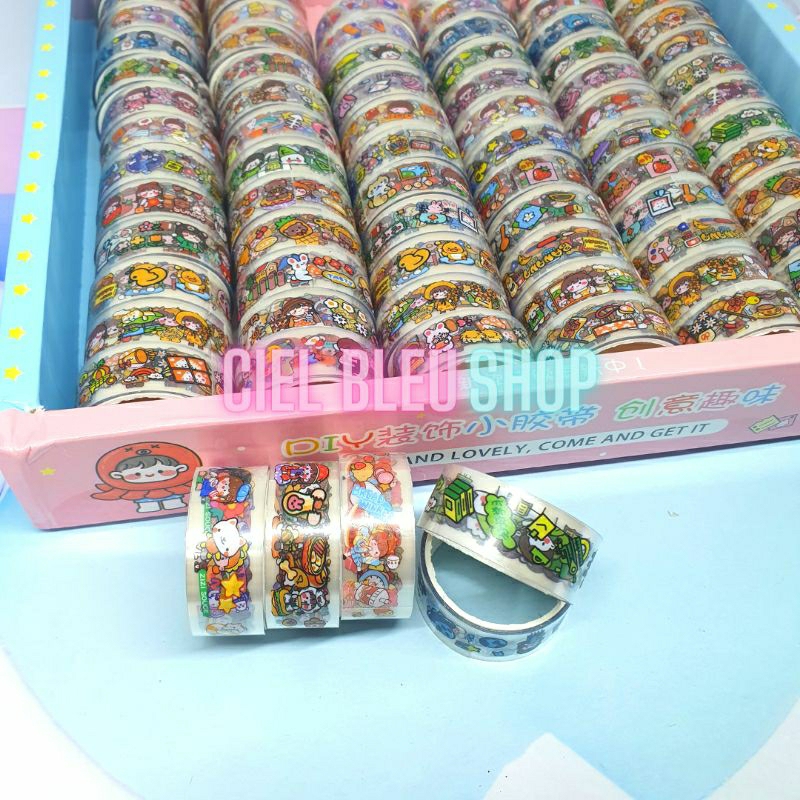 [ 30 ROLL / 1 BOX ] STIKER ROLL TRANSPARAN TAPE DECO MOMO / TAPE BENING KARAKTEE