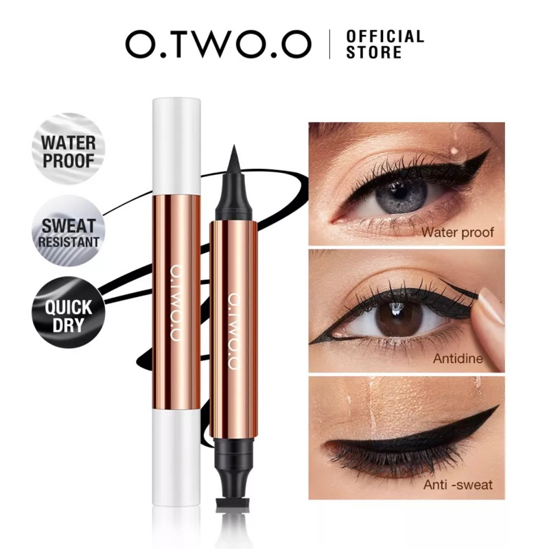 O.TWO.O 2 In 1 Liquid Eyeliner Stamp Waterproof Long-lasting Eye Liner Pencil Makeup