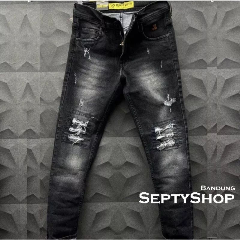 Black Ripped Edition DN1173™ Stretch, Celana Jeans Pria Sobek