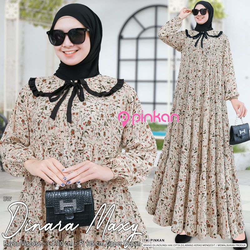 DINARA MAXY/DRESS MAXY BUNGA BY PINKAN/GAMIS WANITA ZIPPER DEPAN BUSUI FRIENDLY