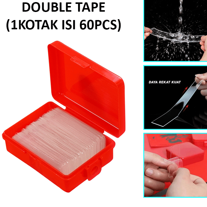 

DOUBLE TAPE MINI ISI 60PCS BOX TRANSPARAN 2 SISI / LAKBAN MINI BENING 60 PCS SERBAGUNA / NANO TAPE MINI ISI 60PCS