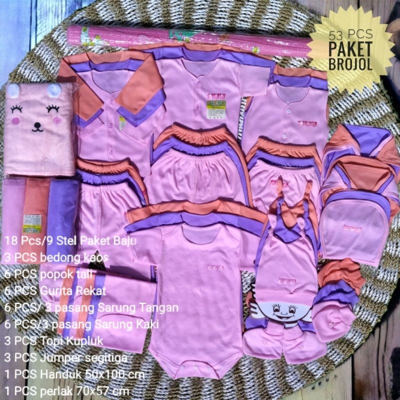 53 PCS Paket perlengkapan Bayi Baru Lahir/Paket Brojol Baby Newborn/Paket Lengkap Terkomplit Seri Perempuan talitababywear